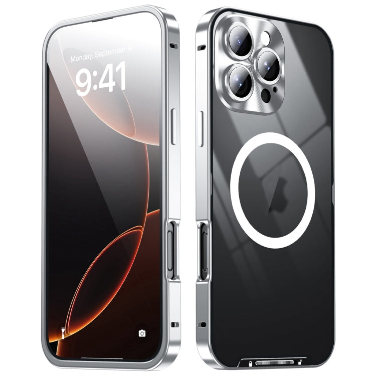 For iPhone 16 Pro Frosted MagSafe Magnetic Metal Phone Case(Silver)
