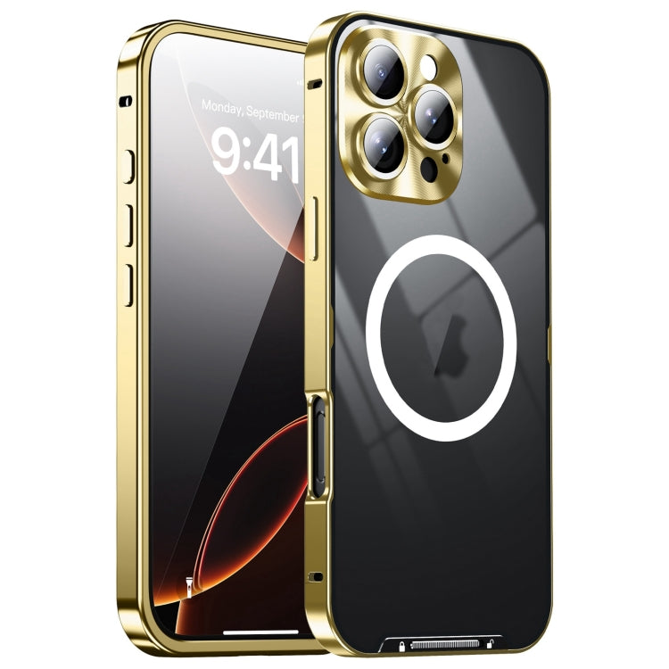 For iPhone 16 Pro Frosted MagSafe Magnetic Metal Phone Case(Gold)