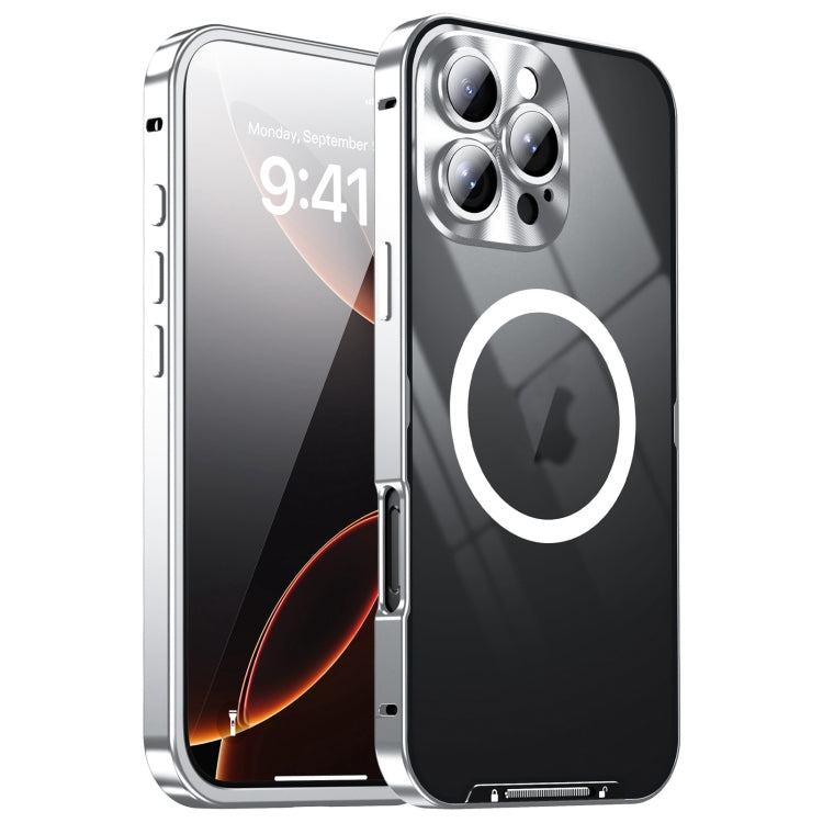 For iPhone 16 Pro Max Frosted MagSafe Magnetic Metal Phone Case(Silver)