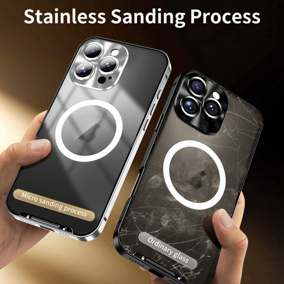 For iPhone 16 Pro Max Frosted MagSafe Magnetic Metal Phone Case(Silver)