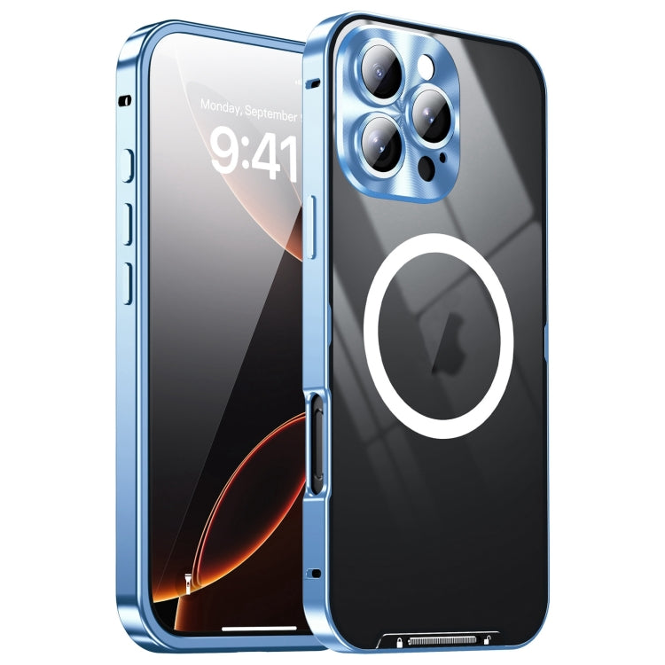 For iPhone 16 Pro Max Frosted MagSafe Magnetic Metal Phone Case(Blue)