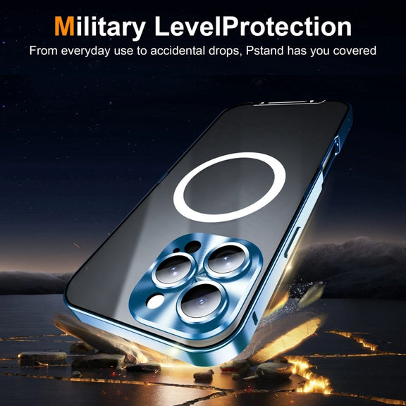 For iPhone 16 Pro Max Frosted MagSafe Magnetic Metal Phone Case(Blue)