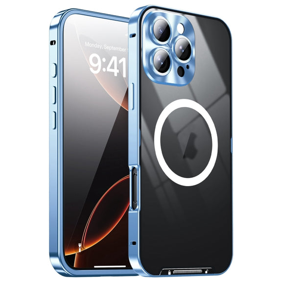 For iPhone 16 Pro Max Frosted MagSafe Magnetic Metal Phone Case(Blue)