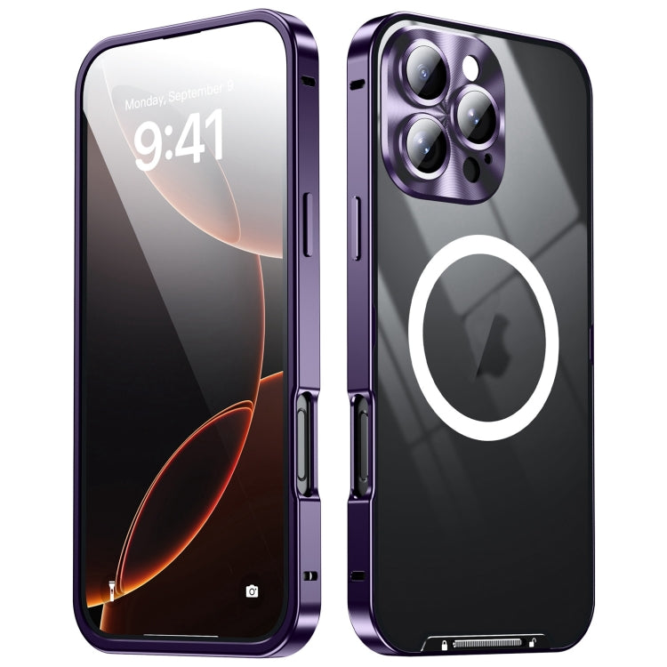 For iPhone 16 Pro Max Frosted MagSafe Magnetic Metal Phone Case(Purple)