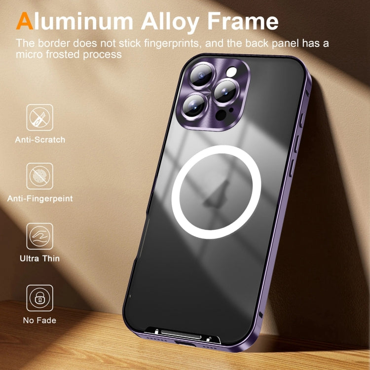 For iPhone 16 Pro Max Frosted MagSafe Magnetic Metal Phone Case(Purple)