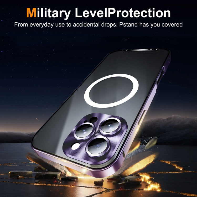 For iPhone 16 Pro Max Frosted MagSafe Magnetic Metal Phone Case(Purple)