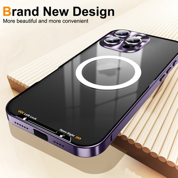 For iPhone 16 Pro Max Frosted MagSafe Magnetic Metal Phone Case(Purple)
