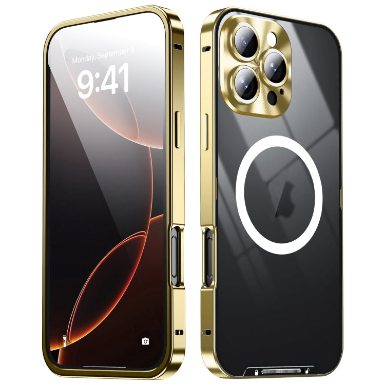 For iPhone 16 Pro Max Frosted MagSafe Magnetic Metal Phone Case(Gold)