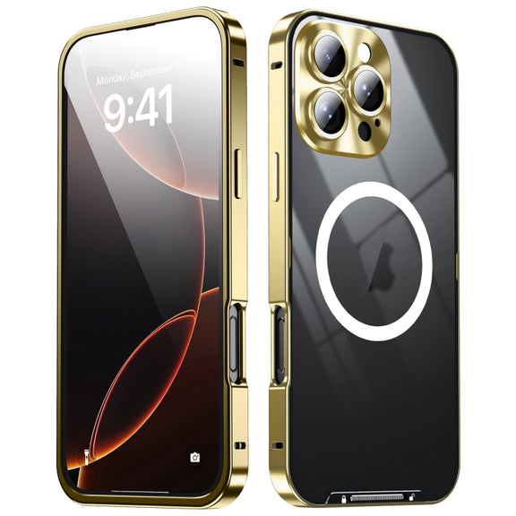 For iPhone 16 Pro Max Frosted MagSafe Magnetic Metal Phone Case(Gold)