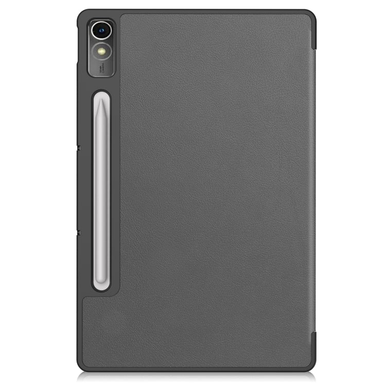 For Lenovo Tab P12/Xiaoxin Pad Pro 12.7 inch Custer Solid Color 3-Fold Stand Leather Tablet Case(Grey)