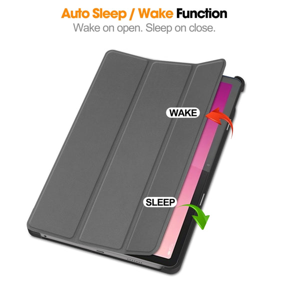 For Lenovo Tab P12/Xiaoxin Pad Pro 12.7 inch Custer Solid Color 3-Fold Stand Leather Tablet Case(Grey)