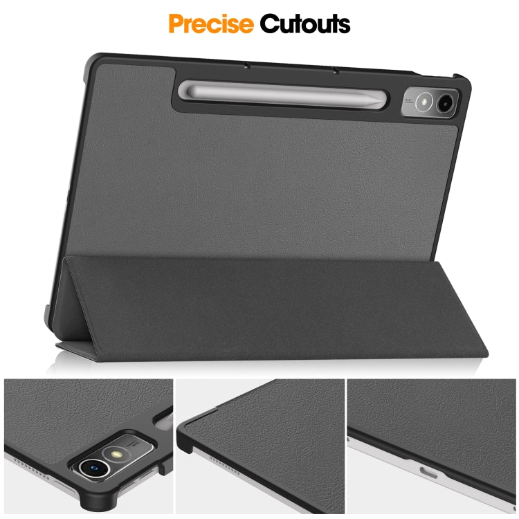 For Lenovo Tab P12/Xiaoxin Pad Pro 12.7 inch Custer Solid Color 3-Fold Stand Leather Tablet Case(Grey)