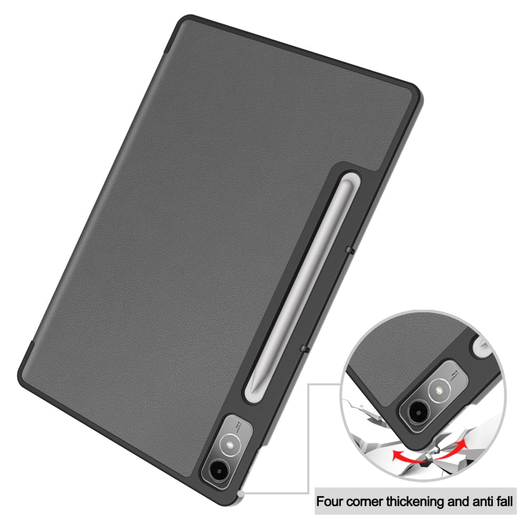 For Lenovo Tab P12/Xiaoxin Pad Pro 12.7 inch Custer Solid Color 3-Fold Stand Leather Tablet Case(Grey)