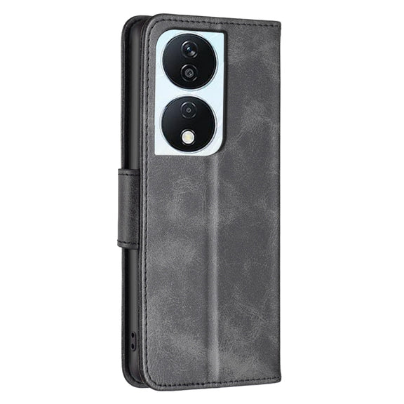 For Honor X7b Lambskin Texture Pure Color Flip Leather Phone Case(Black)