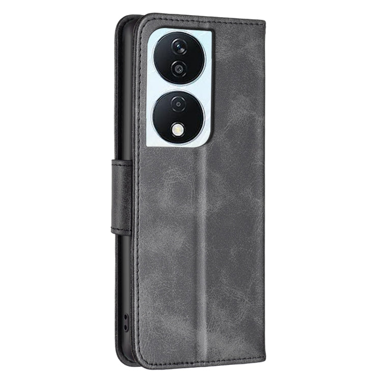 For Honor X7b Lambskin Texture Pure Color Flip Leather Phone Case(Black)