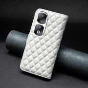 For Honor 90 Pro Diamond Lattice Wallet Flip Leather Phone Case(White)
