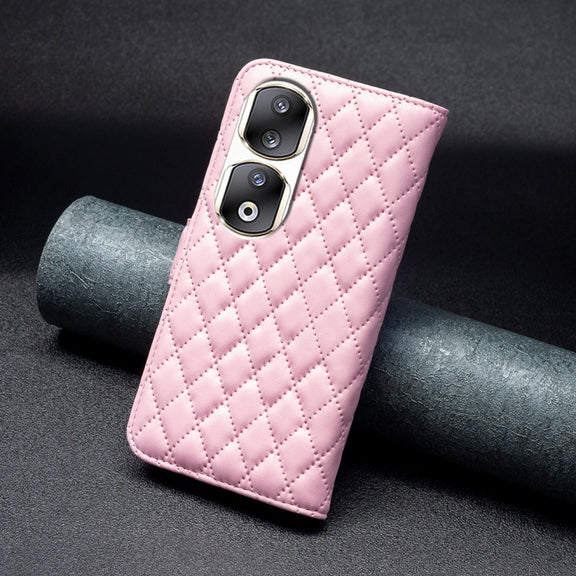 For Honor 90 Pro Diamond Lattice Wallet Flip Leather Phone Case(Pink)