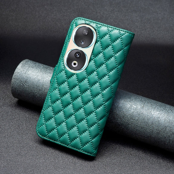 For Honor 90 5G Diamond Lattice Wallet Flip Leather Phone Case(Green)
