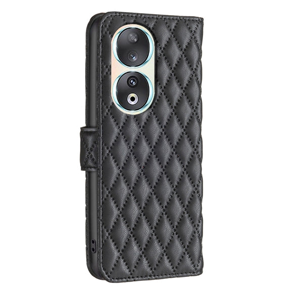 For Honor 90 5G Diamond Lattice Wallet Flip Leather Phone Case(Black)