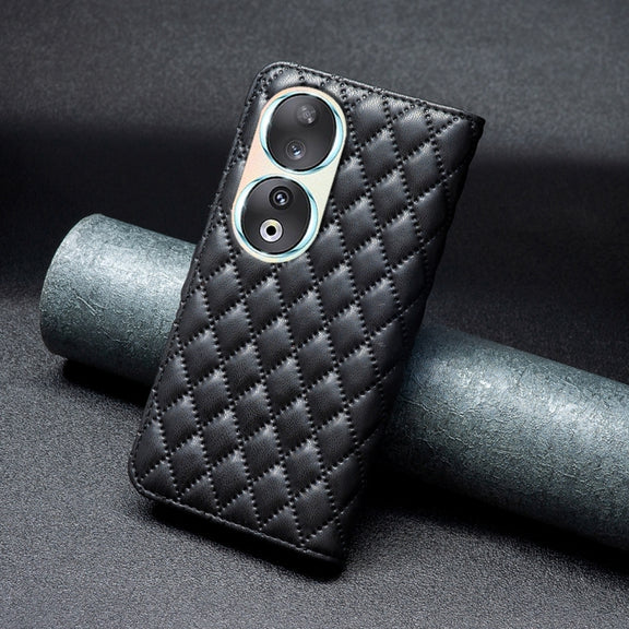 For Honor 90 5G Diamond Lattice Wallet Flip Leather Phone Case(Black)