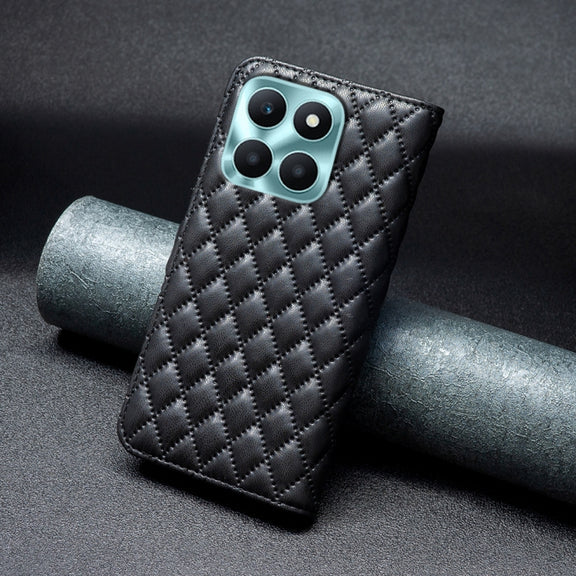 For Honor X6a Diamond Lattice Wallet Flip Leather Phone Case(Black)