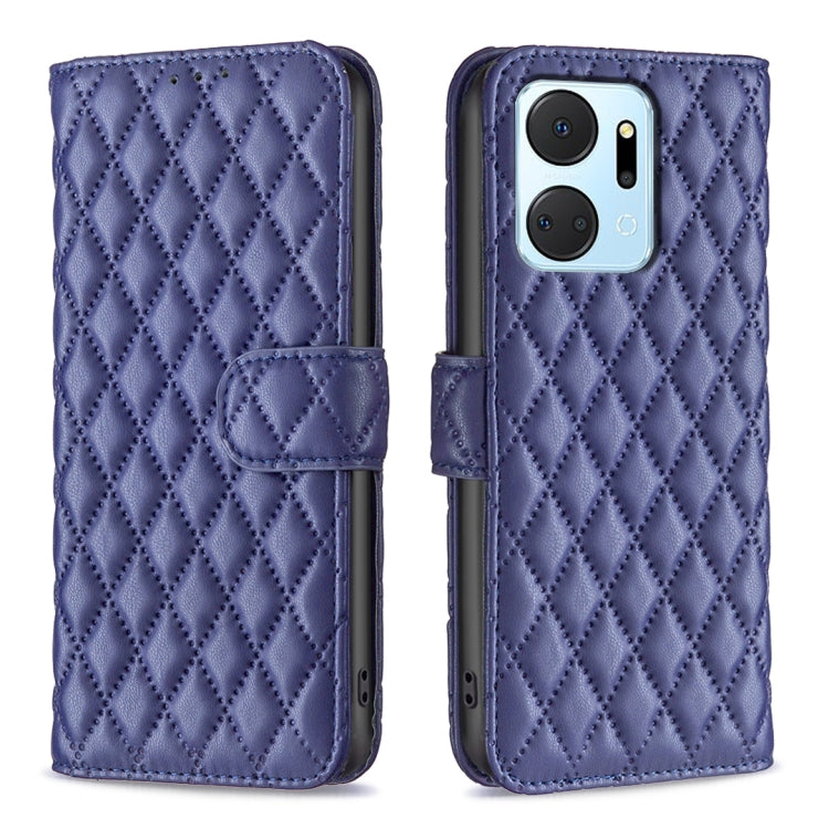 For Honor X7a Diamond Lattice Wallet Flip Leather Phone Case(Blue)