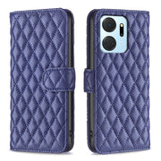 For Honor X7a Diamond Lattice Wallet Flip Leather Phone Case(Blue)