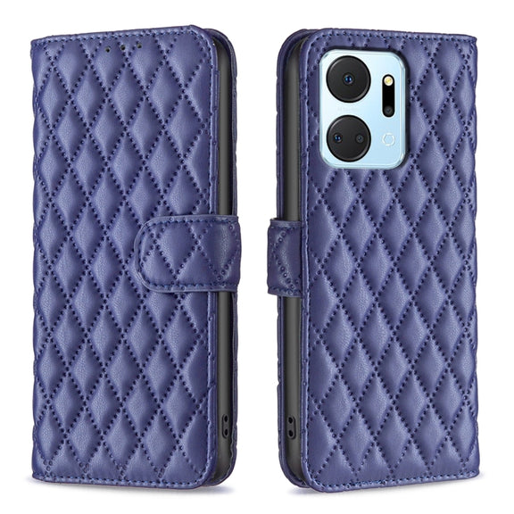 For Honor X7a Diamond Lattice Wallet Flip Leather Phone Case(Blue)