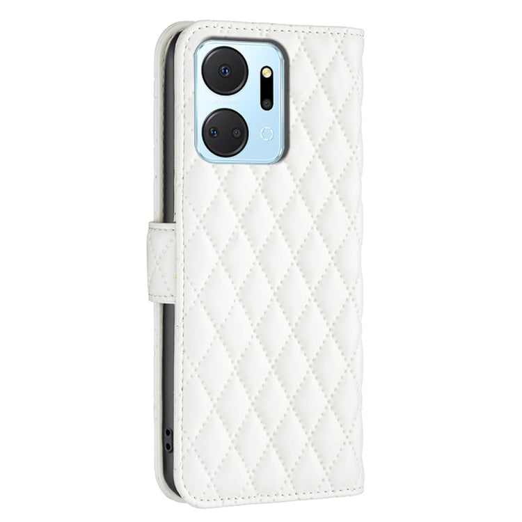 For Honor X7a Diamond Lattice Wallet Flip Leather Phone Case(White)