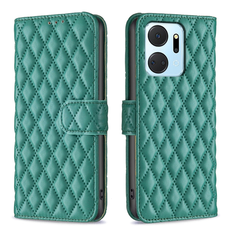 For Honor X7a Diamond Lattice Wallet Flip Leather Phone Case(Green)