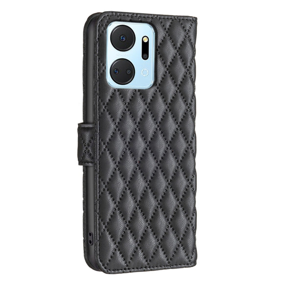 For Honor X7a Diamond Lattice Wallet Flip Leather Phone Case(Black)