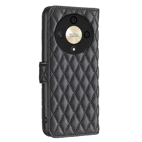 For Honor X9b/Magic6 Lite 5G Diamond Lattice Wallet Flip Leather Phone Case(Black)