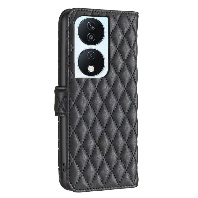 For Honor X7b Diamond Lattice Wallet Flip Leather Phone Case(Black)