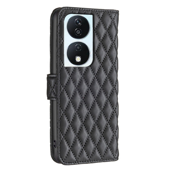 For Honor X7b Diamond Lattice Wallet Flip Leather Phone Case(Black)