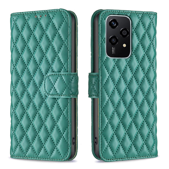 For Honor 200 Lite Global Diamond Lattice Wallet Flip Leather Phone Case(Green)