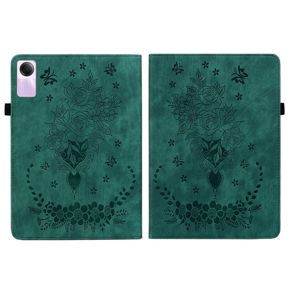 For Xiaomi Redmi Pad SE 11 inch Butterfly Rose Embossed Leather Tablet Case(Green)