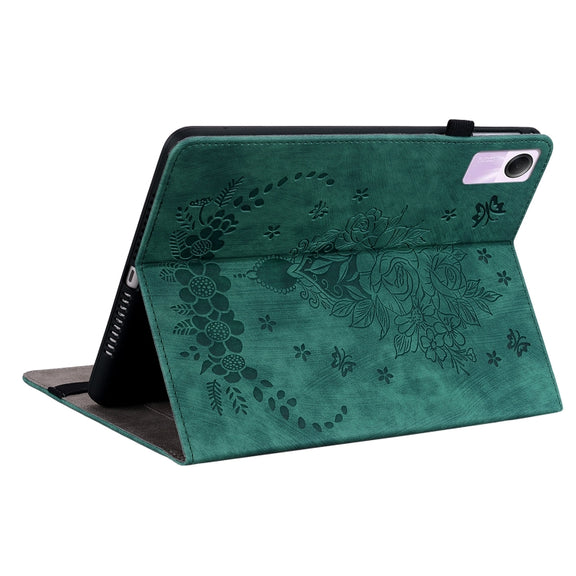 For Xiaomi Redmi Pad SE 11 inch Butterfly Rose Embossed Leather Tablet Case(Green)