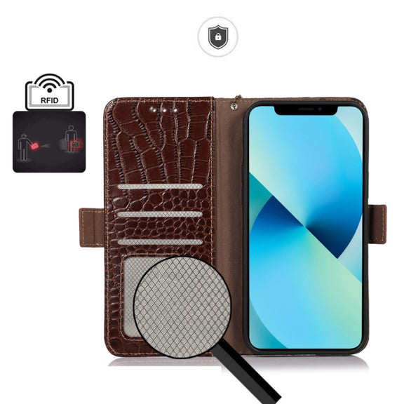 For Sony Xperia 5 V Crocodile Top Layer Cowhide Leather Phone Case(Brown)