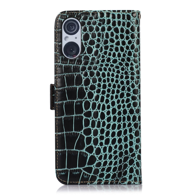 For Sony Xperia 5 V Crocodile Top Layer Cowhide Leather Phone Case(Green)