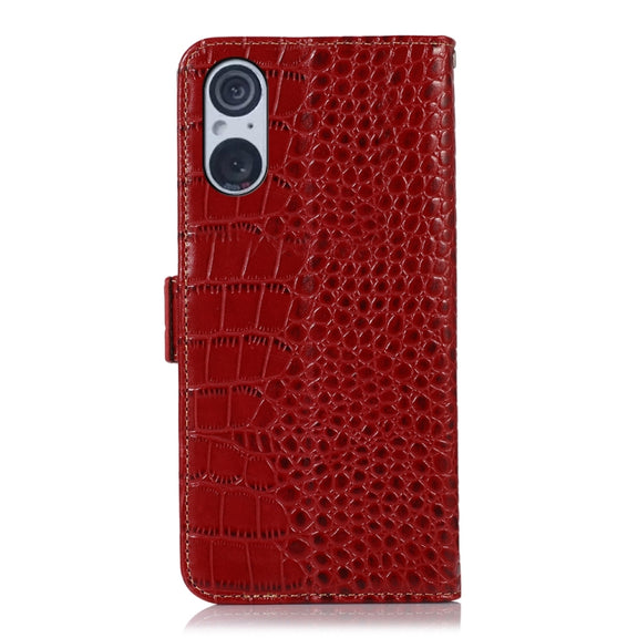 For Sony Xperia 5 V Crocodile Top Layer Cowhide Leather Phone Case(Red)