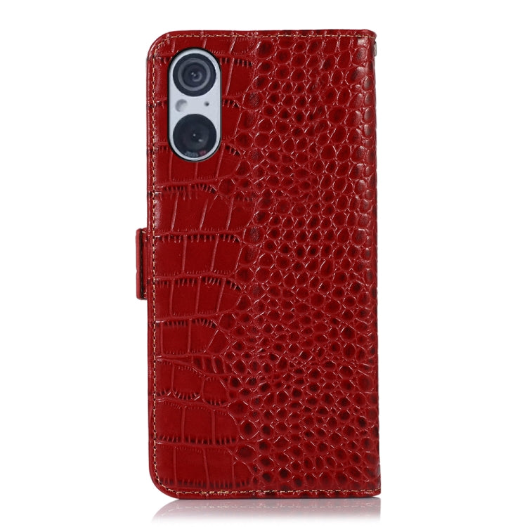 For Sony Xperia 5 V Crocodile Top Layer Cowhide Leather Phone Case(Red)
