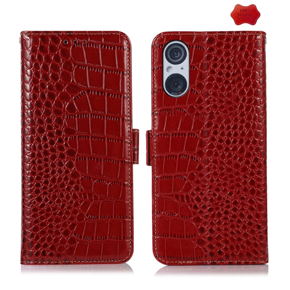 For Sony Xperia 5 V Crocodile Top Layer Cowhide Leather Phone Case(Red)