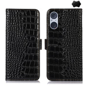 For Sony Xperia 5 V Crocodile Top Layer Cowhide Leather Phone Case(Black)