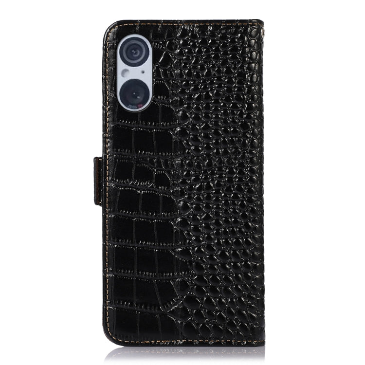 For Sony Xperia 5 V Crocodile Top Layer Cowhide Leather Phone Case(Black)