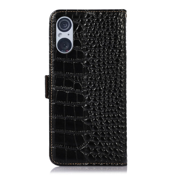 For Sony Xperia 5 V Crocodile Top Layer Cowhide Leather Phone Case(Black)
