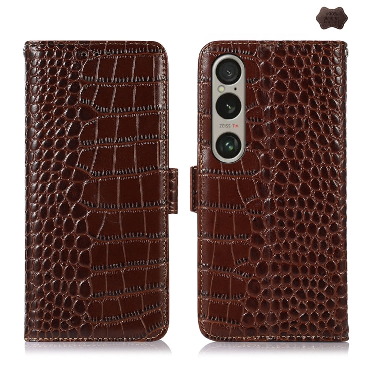 For Sony Xperia 1 VI Crocodile Top Layer Cowhide Leather Phone Case(Brown)