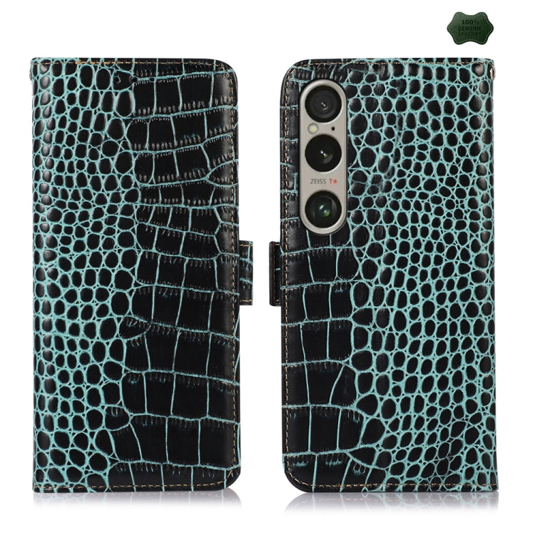 For Sony Xperia 1 VI Crocodile Top Layer Cowhide Leather Phone Case(Green)