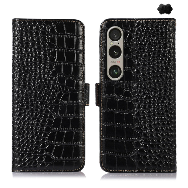 For Sony Xperia 1 VI Crocodile Top Layer Cowhide Leather Phone Case(Black)