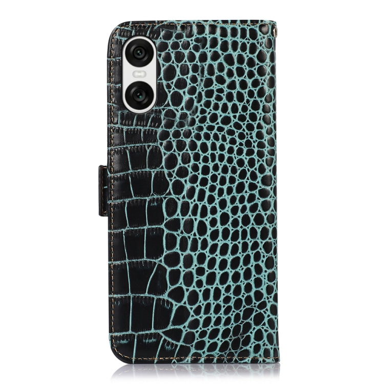 For Sony Xperia 10 VI Crocodile Top Layer Cowhide Leather Phone Case(Green)