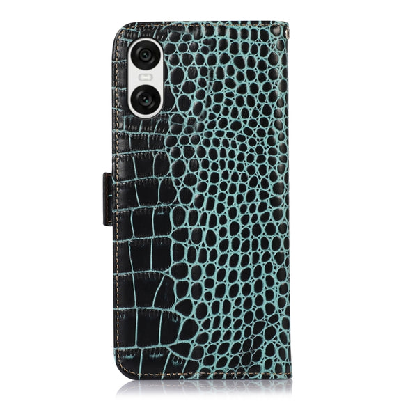 For Sony Xperia 10 VI Crocodile Top Layer Cowhide Leather Phone Case(Green)